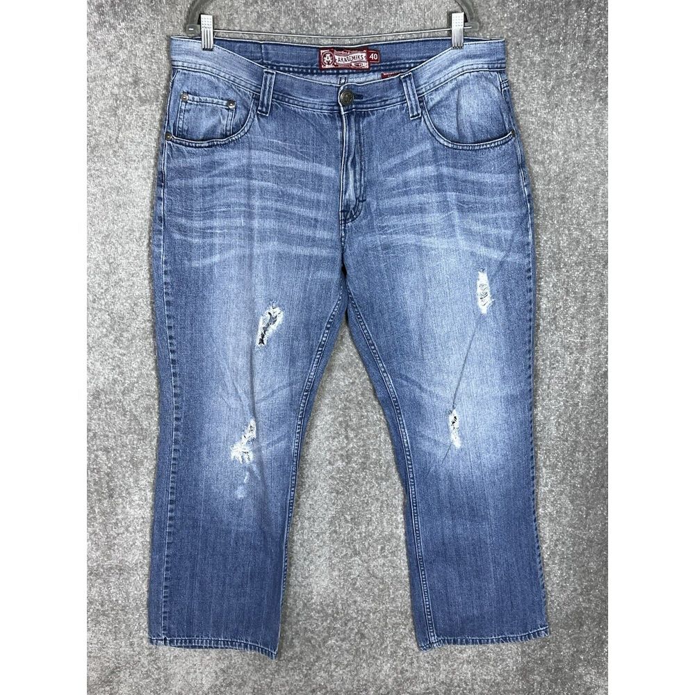 Akademiks Jeans Mens Size 40x34 Blue Distressed Wide Leg Pockets Cotton Y2K